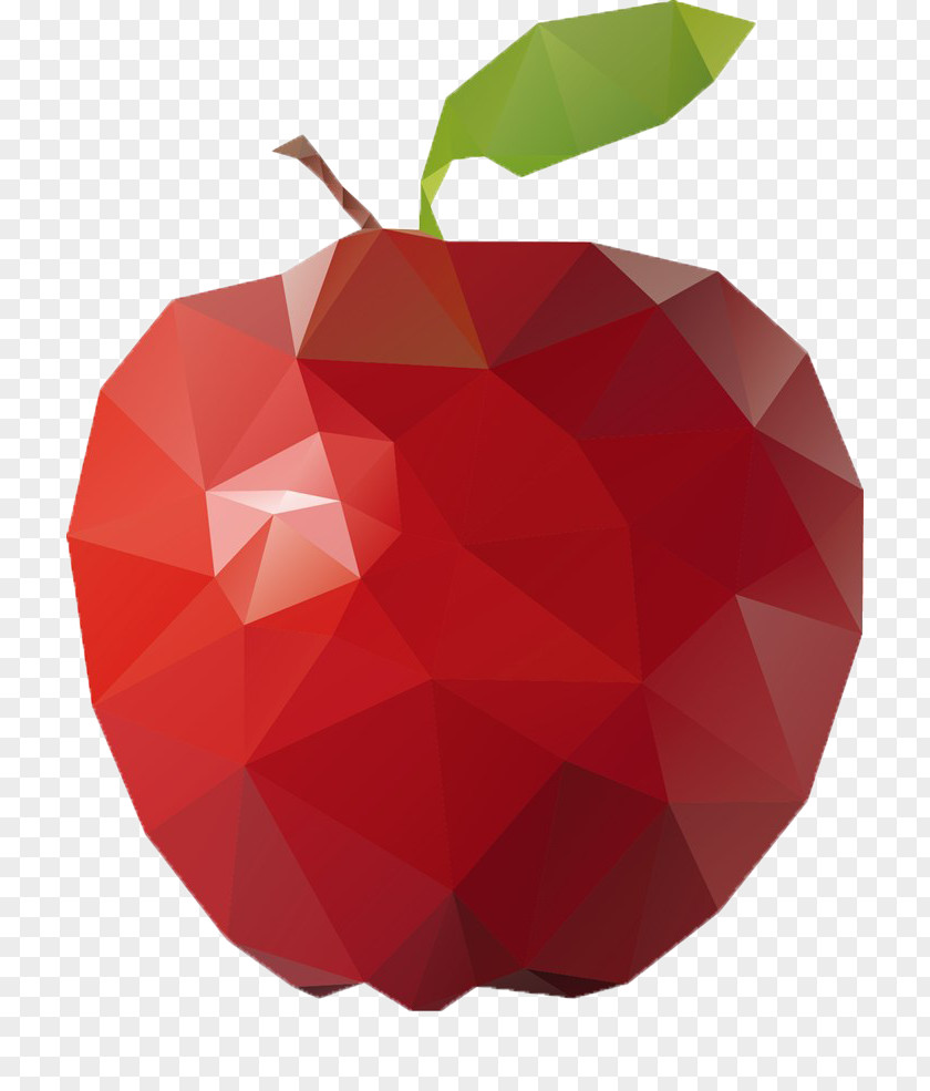 Fresh And Romantic Aesthetic Creative Fashion Apple Fruit Leaf Diamond Crystal Cut Low Poly Polygon PNG