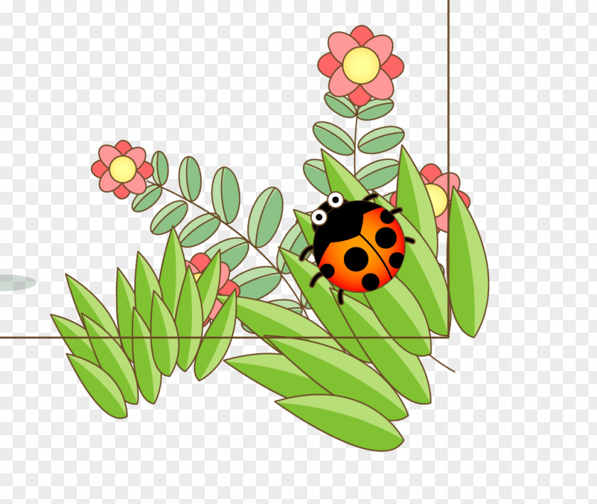 Ladybug Flower Ladybird Floral Design Icon PNG