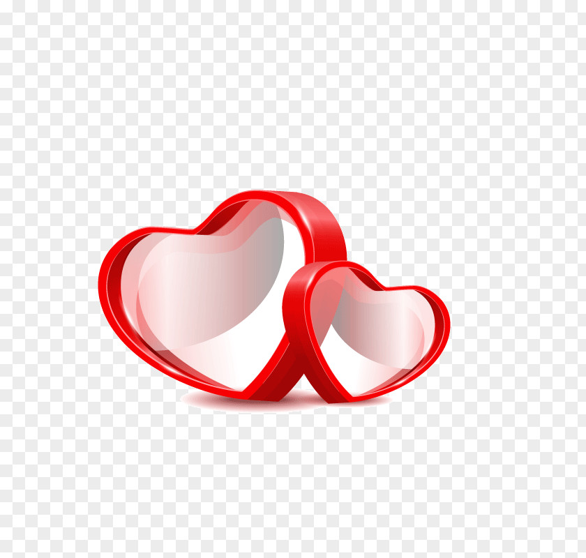 Three-dimensional Red Double Heart Vector Material PNG