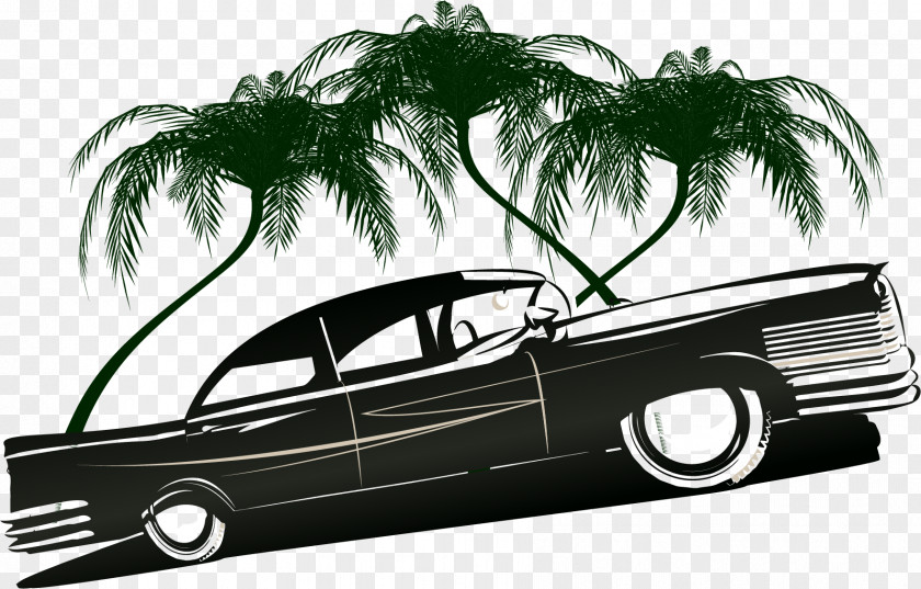 Vector Hand-painted Vintage Car Hollywood Retro Style Clothing Stock Illustration PNG