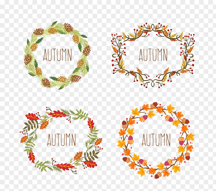 4 Autumn Leaves Wreath Euclidean Vector Leaf Flower PNG