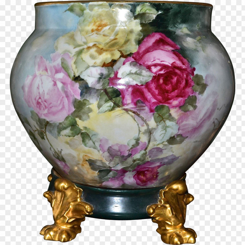 Vase Garden Roses Limoges Jardiniere Porcelain PNG