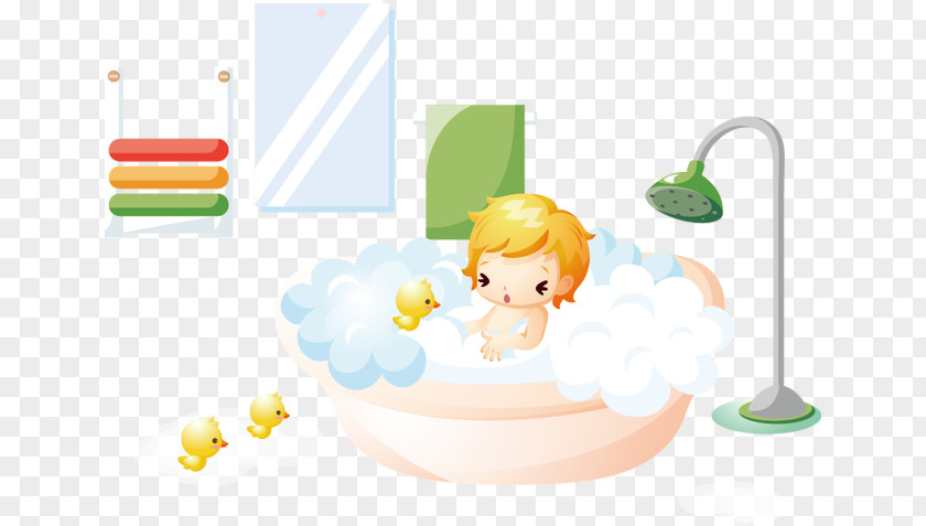 Cute Cartoon Bath Tubs, Bathing Child Illustration PNG