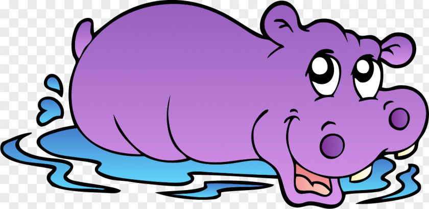 Hand Painted Purple Hippo Hippopotamus Rhinoceros Cartoon Clip Art PNG
