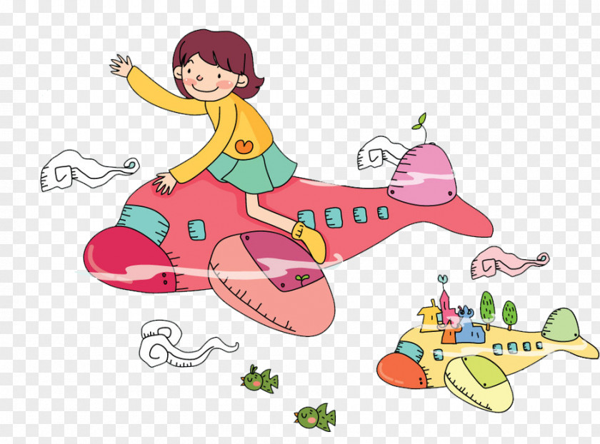 Pink Airplane Flight Cartoon PNG