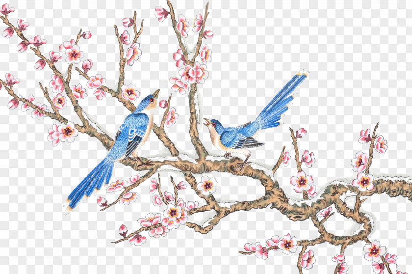 Plum Impressionistic Painting Bird-and-flower Chinese Ink Wash Illustration PNG