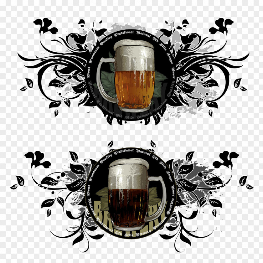 Beer And Leaves Pattern Picture Frame Ornament Decorative Arts Illustration PNG