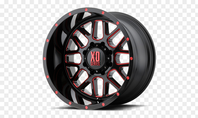 Nitto Tires 305 KMC XD Series XD820 Grenade Wheels Satin Black By GRENADE Milled With Red Clear Coat PNG