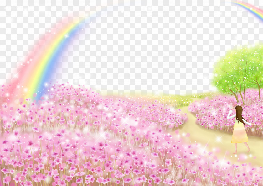 Rainbow Flowers Cartoon Fairy Tale Illustration PNG