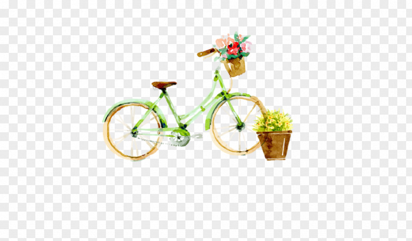 Small Fresh Bike Watercolor Painting Bicycle Illustration PNG
