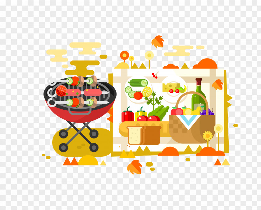 Vector Cartoon Barbecue Flat Material Design PNG