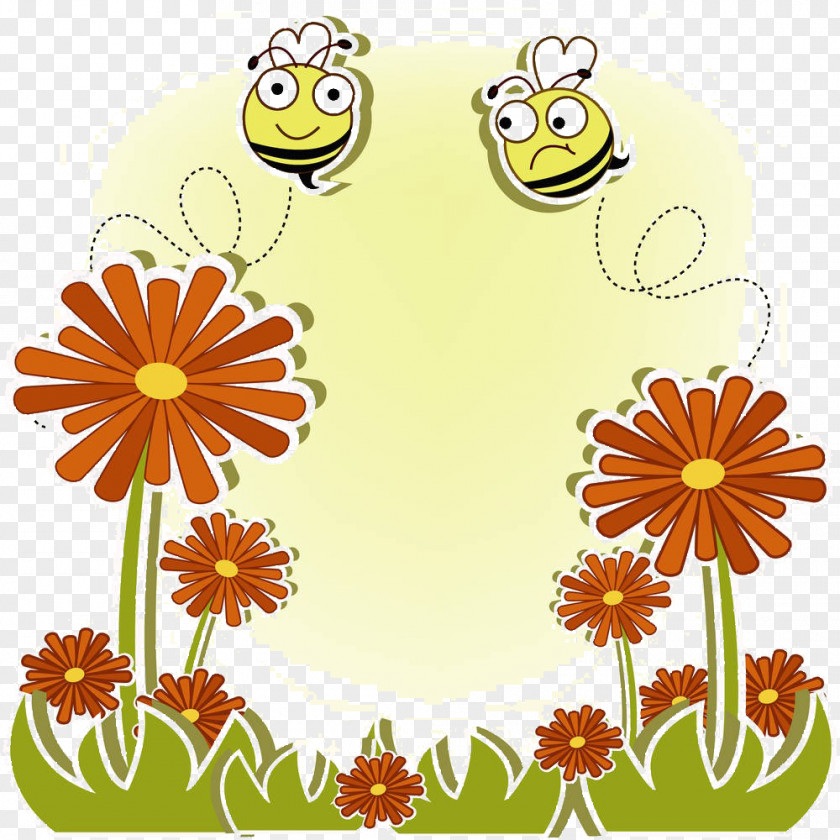 Cartoon Flower Bees Beehive Clip Art PNG