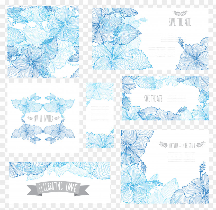 Vector Beautiful Shades Of Blue Flowers Card Flower Euclidean Clip Art PNG