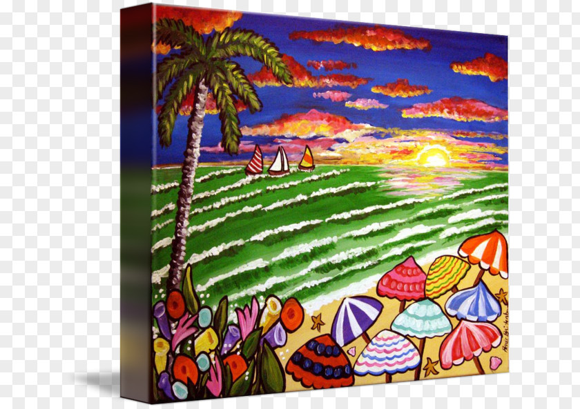 Beach Sunset Painting Canvas Print Art Acrylic Paint PNG