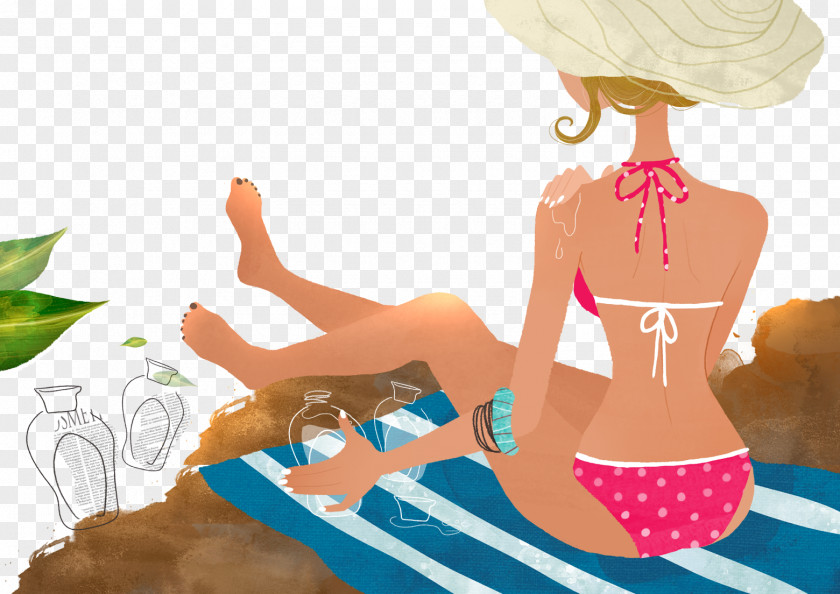 Beach Vacation Cartoon Beauty Of The United States Back Sunscreen Make-up U65e5u5149u6d74 Illustration PNG