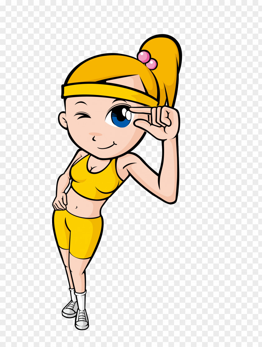Cartoon Bodybuilding Big Eyes Beauty Physical Exercise Fitness Weight Training PNG