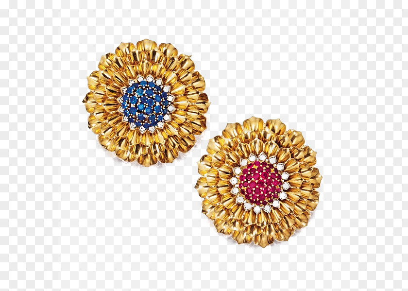 Sunflower Earrings Earring Ruby Gemstone Gold PNG