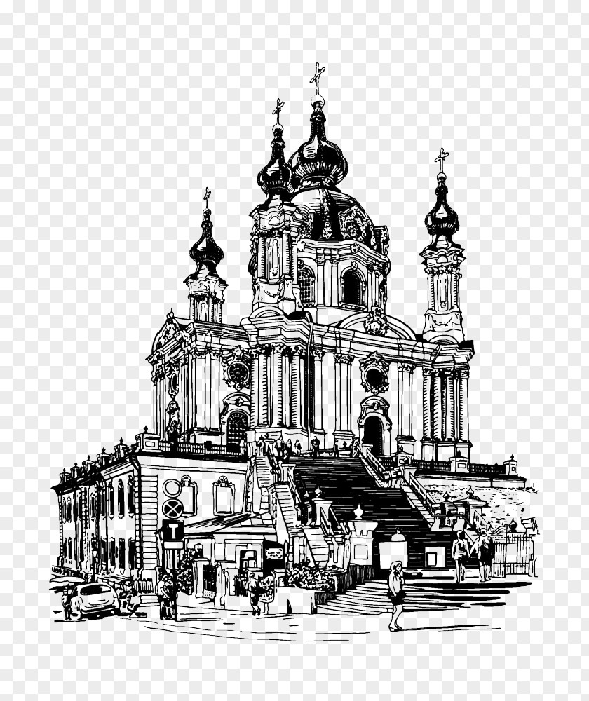 Vector Church Landscape Painting Image Kiev Drawing Eastern Orthodox Illustration PNG