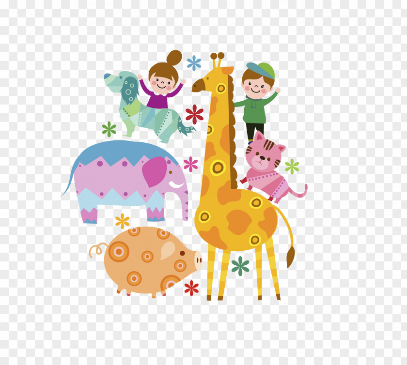 Child And Animal World Domestic Pig Northern Giraffe Illustration PNG