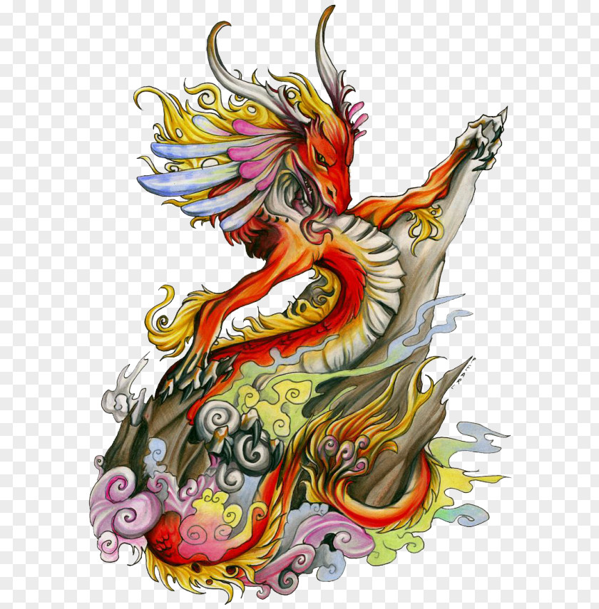 Dragon Tattoo Chinese Color Design PNG