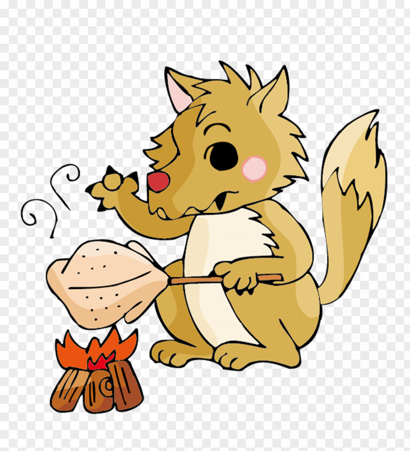 Fox Cartoon Design Material Gray Wolf Barbecue Chicken PNG