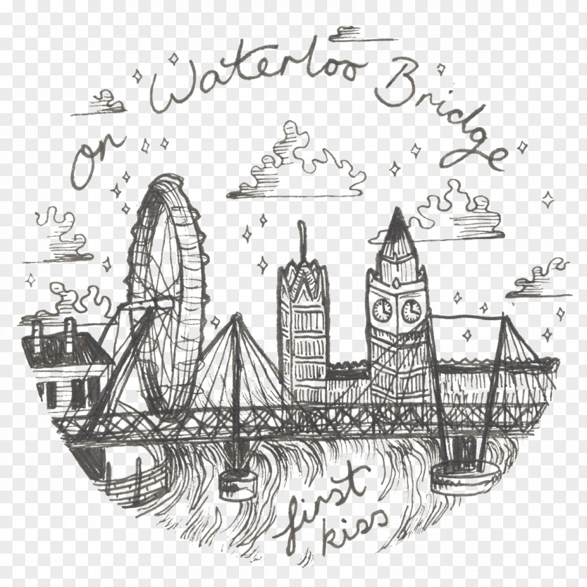 Waterloo Bridge At Night Sketch Illustration Font Pattern Line PNG