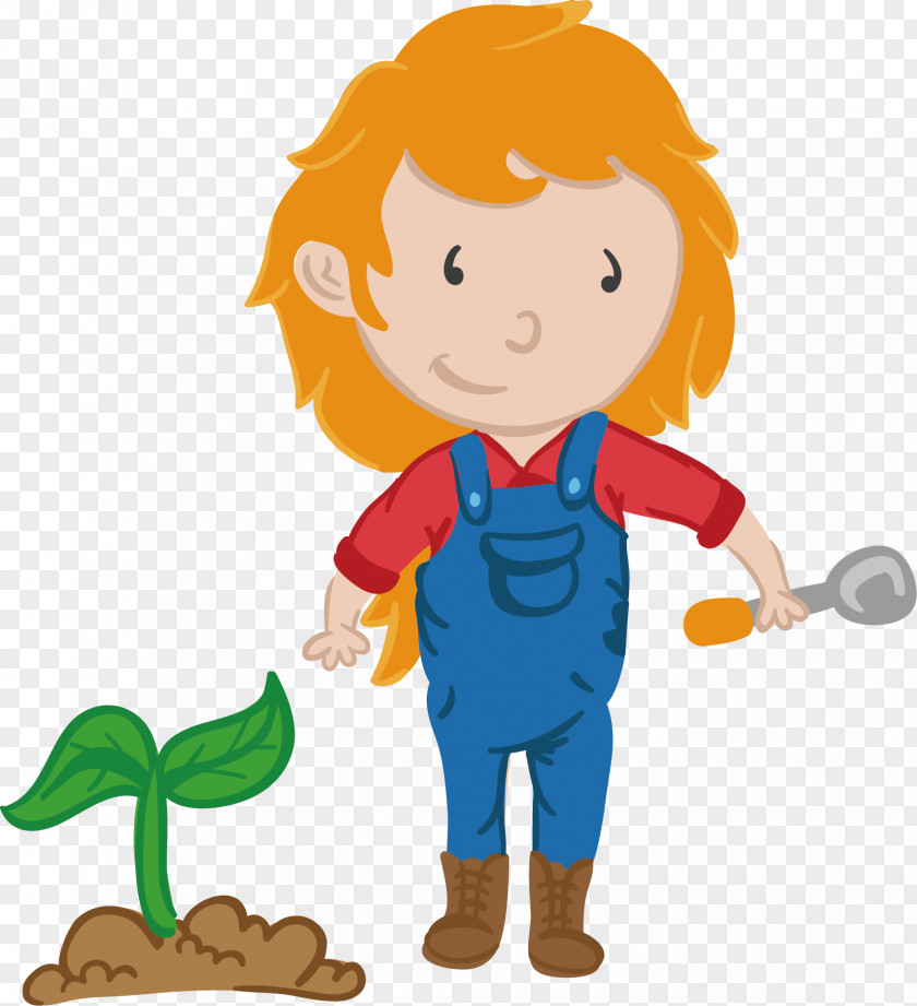 Child Planting Labor Cartoon Vector Material Download Clip Art PNG