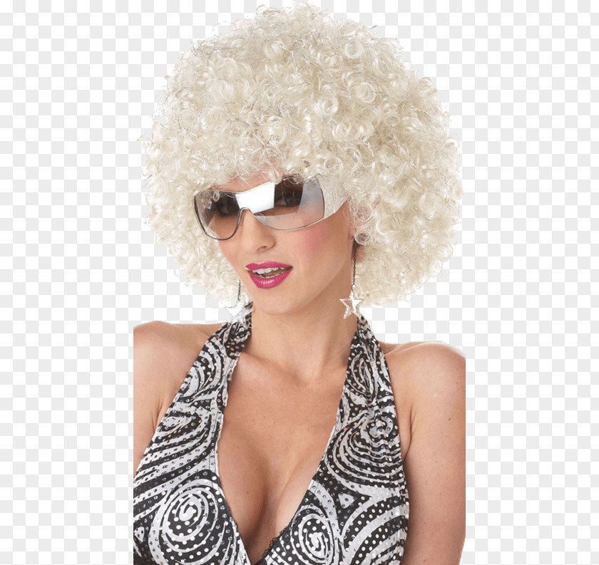 Silver Sparkles Blond Wig 1970s Black Hair Bangs PNG