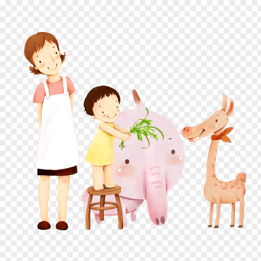 Mother And Child Affection Interaction Cartoon Illustration PNG