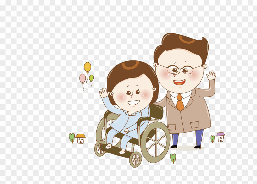 Someone Waving In A Wheelchair Cartoon Illustration PNG