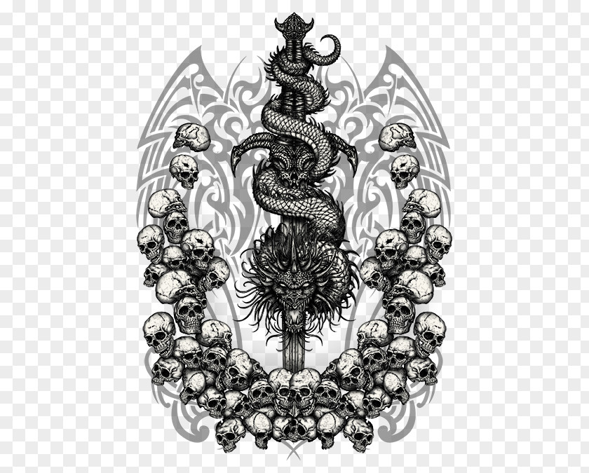 Dragon Skull Tattoo Sword Samurai Clip Art PNG