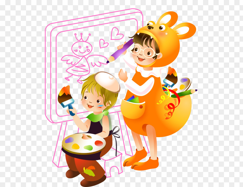 Children Learn To Draw Cartoon Hand-painted Color Drawing Board Caricature PNG