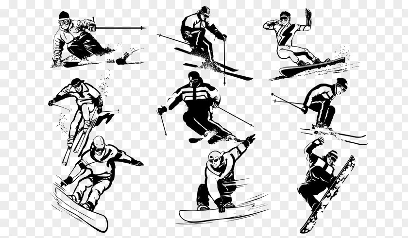 Skiing Silhouette Graphic Design Winter Sport Snowboarding Illustration PNG