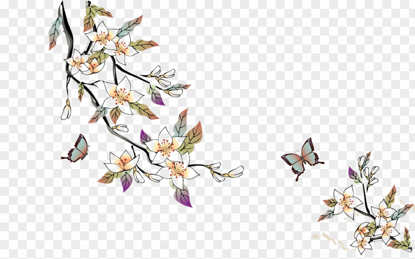 Butterflies Fly Open Flowers Picture Material China Chinese Art Painting Wallpaper PNG