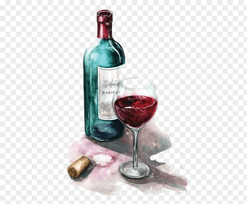 Wine Red Champagne Watercolor Painting Bottle PNG