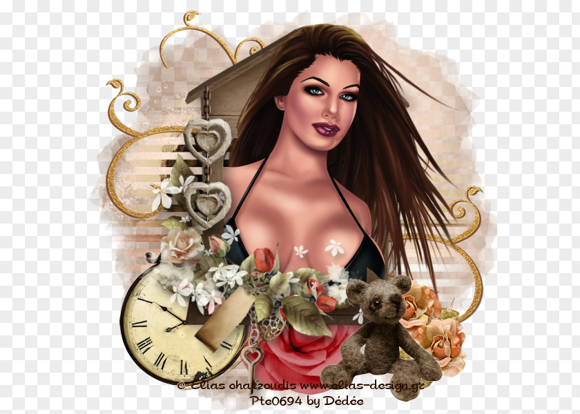 Clock Brown Hair Face Photomontage PNG