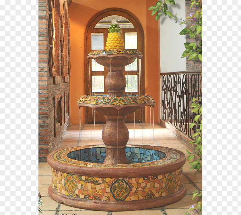 Hand Painted Gravel Fountain Water Feature Garden Ceramic Mosaic PNG