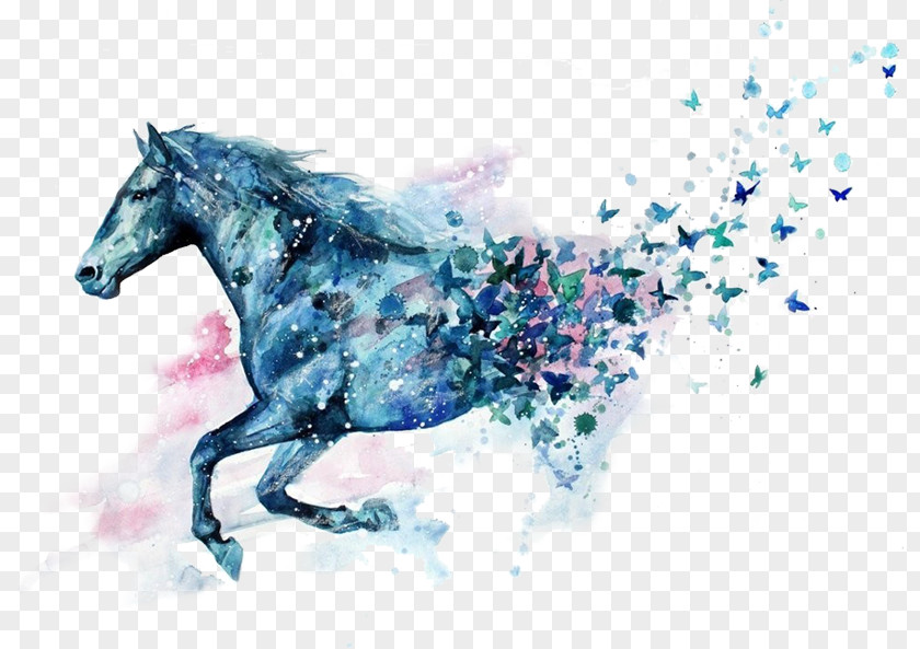 Horse Little Blue Watercolor Painting Drawing PNG