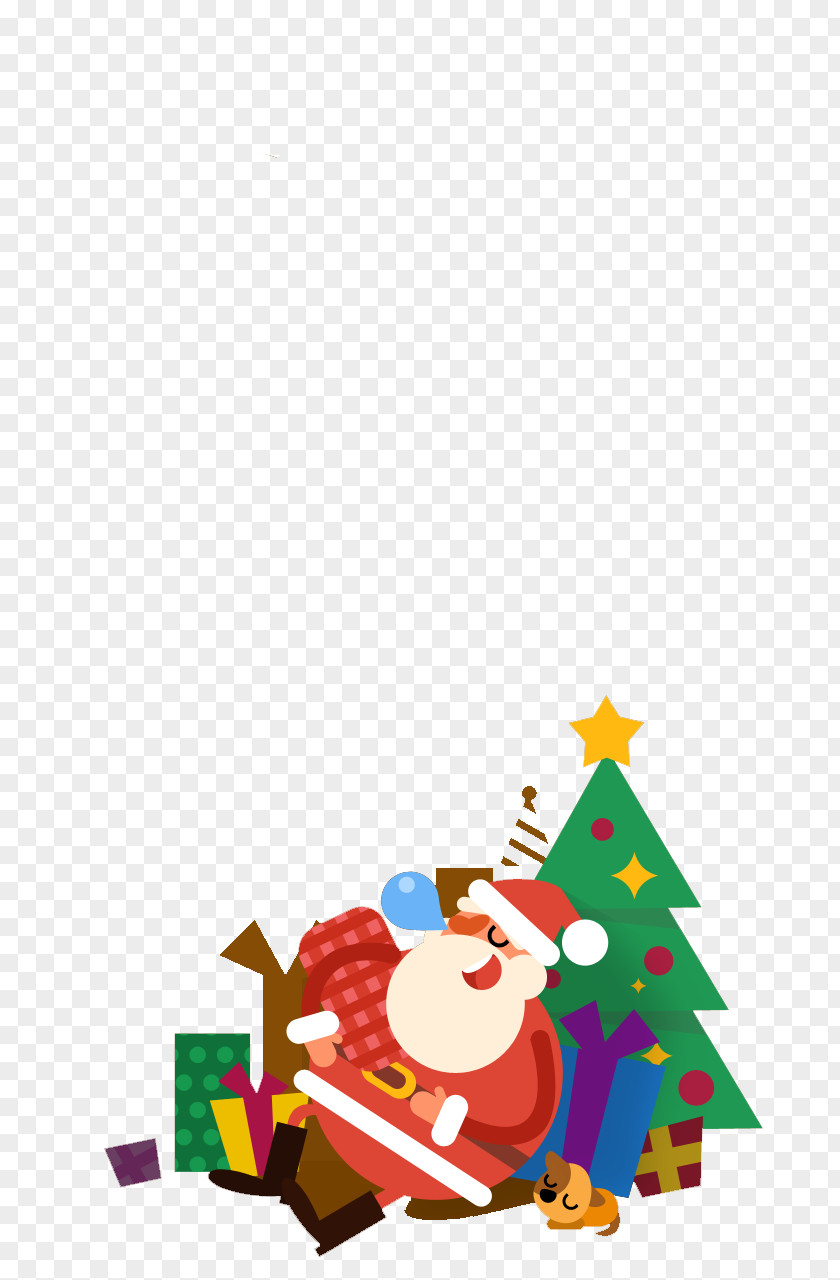 Flat Cartoon Santa Claus Christmas Ornament Tree Illustration PNG