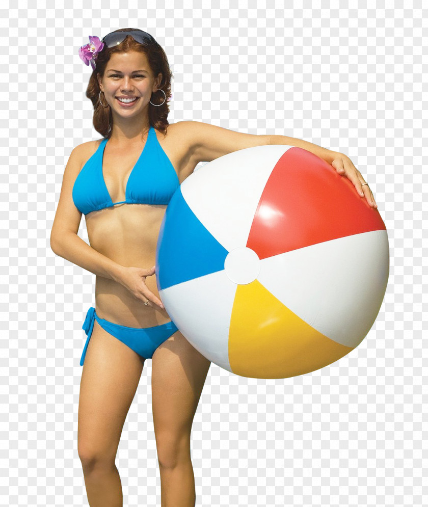 Woman Holding Beach Ball PNG