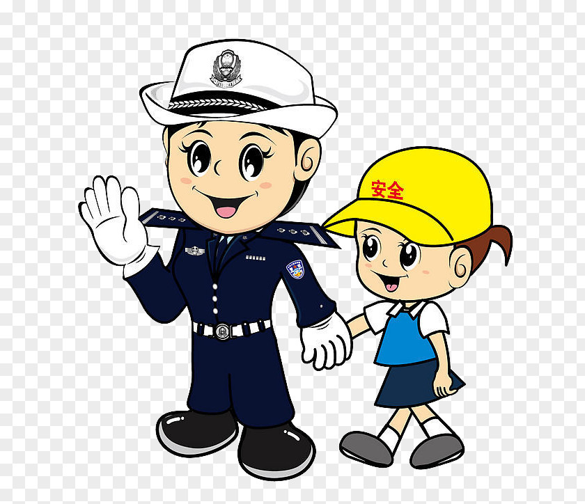 Cartoon Pretty Female Traffic Police Pull Children Safety Officer Graphic Design PNG