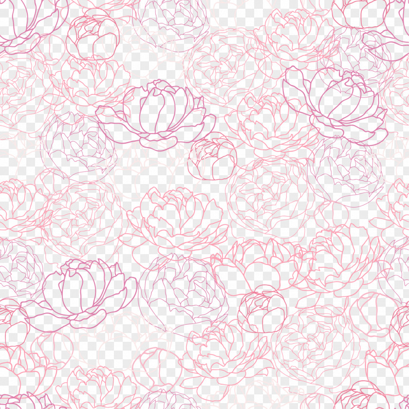 Red Line Flowers White Drawing Textile Pattern PNG