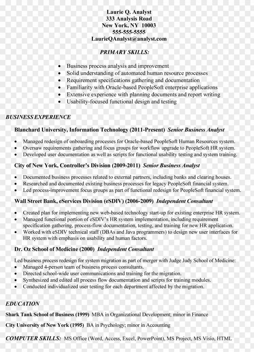 Analyst Résumé Business Job Description Resume PNG