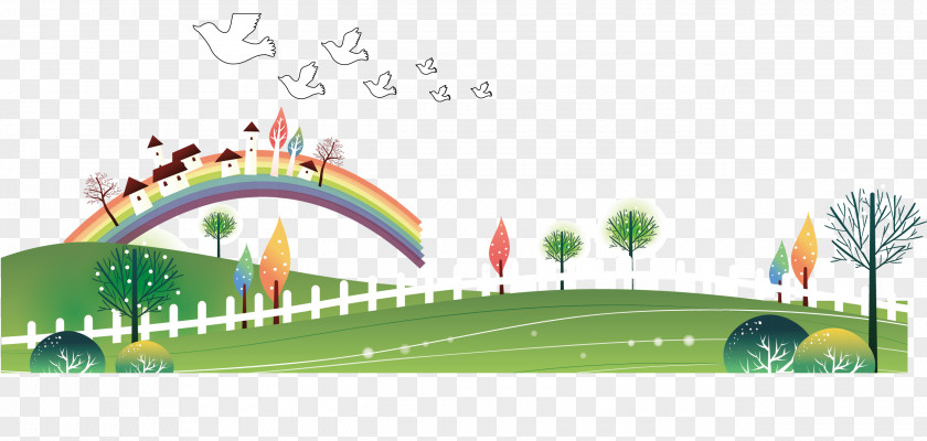 Grass And Rainbow Background Vector Cartoon Child Illustration PNG