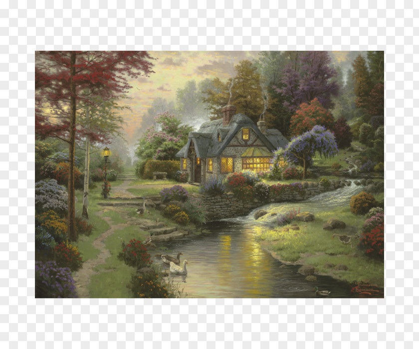 Painting A Quiet Evening Thomas Kinkade Painter Of Light Jigsaw Puzzles Canvas Print PNG