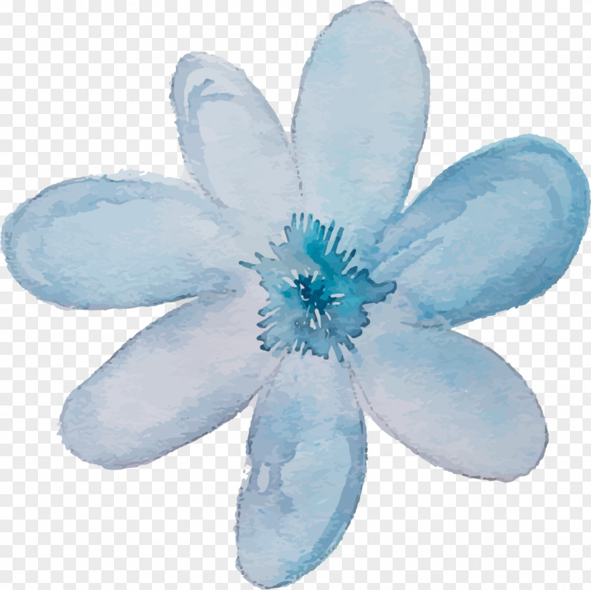 Watercolor Flowers Blue Painting Ink PNG