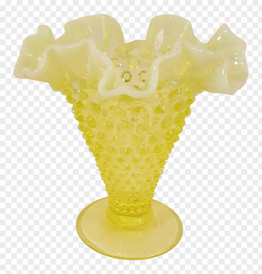 Vase Milk Glass Fenton Art Company Hobnail Yellow PNG