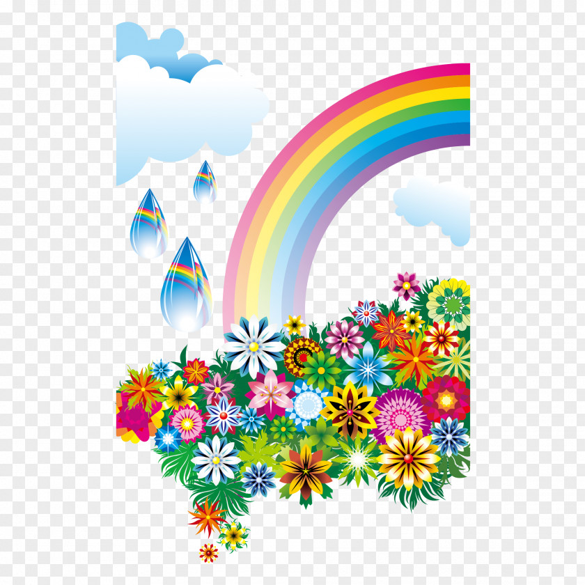 Rainbow Flowers Clouds Flower PNG