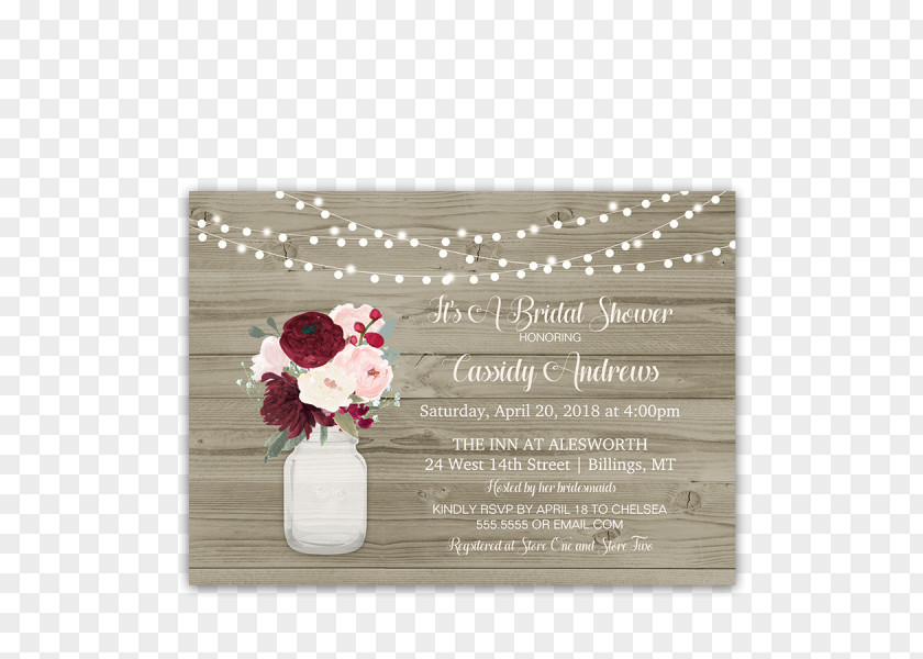Bridal Shower Wedding Invitation Flower Mason Jar PNG