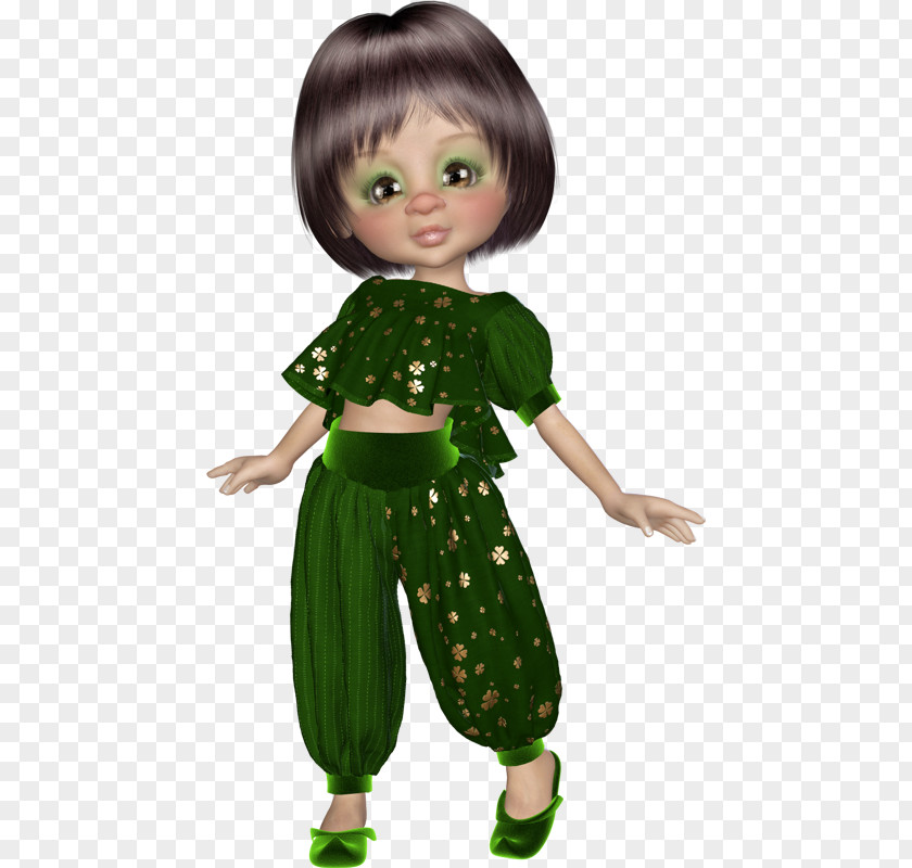 Doll Green Black Hair Toddler Brown PNG